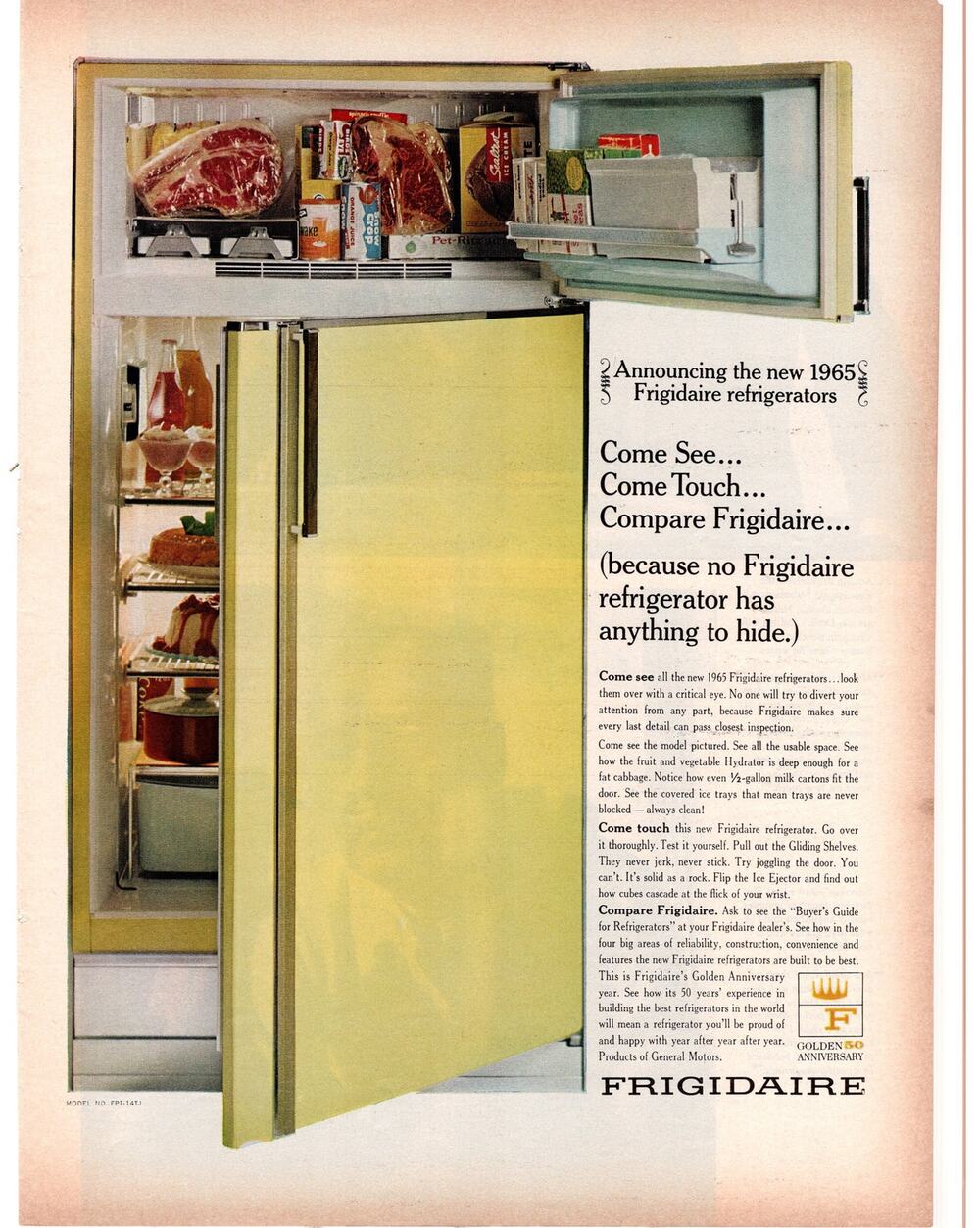 Frigidaire Refrigerator Advertisement 1965 Vintage Color Appliances Mid Century